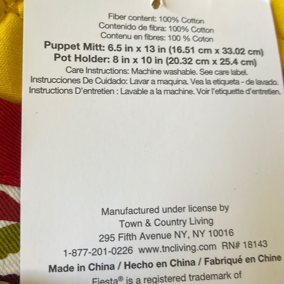 NWT Fiesta Puppet Mitt Pot Holder Oven Mitt Set Floral Print hot cold cotton - Picture 3 of 10